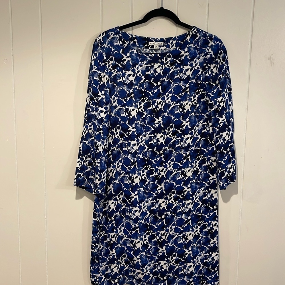 J. Crew Mercantile Blue Watercolor Floral Shift Dress